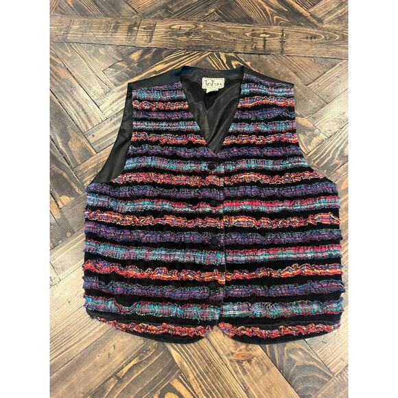 VTG Tantrums Vest Women Large Colorful Grunge Art to Wear Adjustable Patchwork - Picture 1 of 6